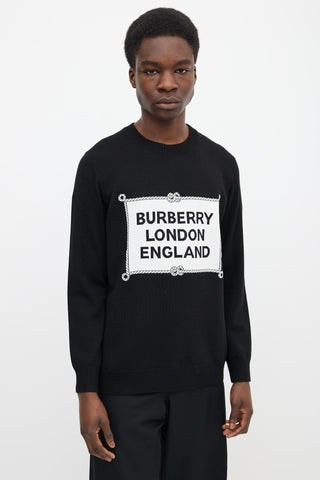 Burberry Black Wool 
White Logo Knit Sweater