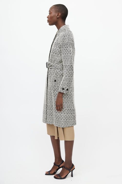 Burberry Black 
White Geometric Print Coat