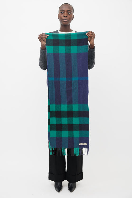 Burberry Green 
Navy Cashmere Check Scarf