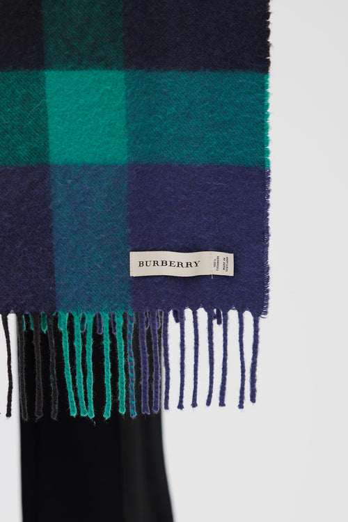 Burberry Green 
Navy Cashmere Check Scarf