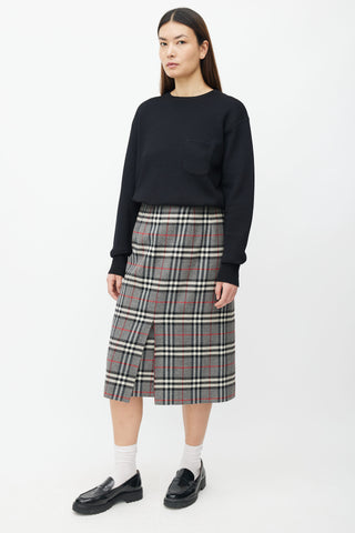 Burberry Grey Wool Signature Check Skirt