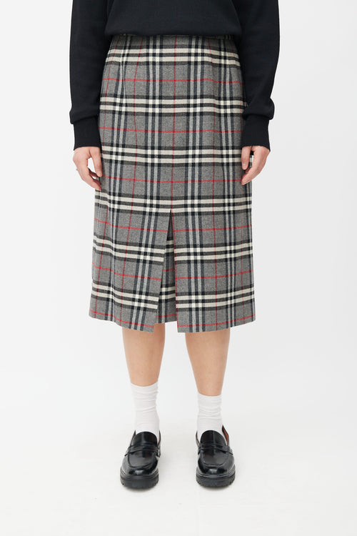 Burberry Grey Wool Signature Check Skirt