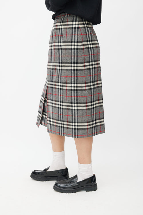 Burberry Grey Wool Signature Check Skirt