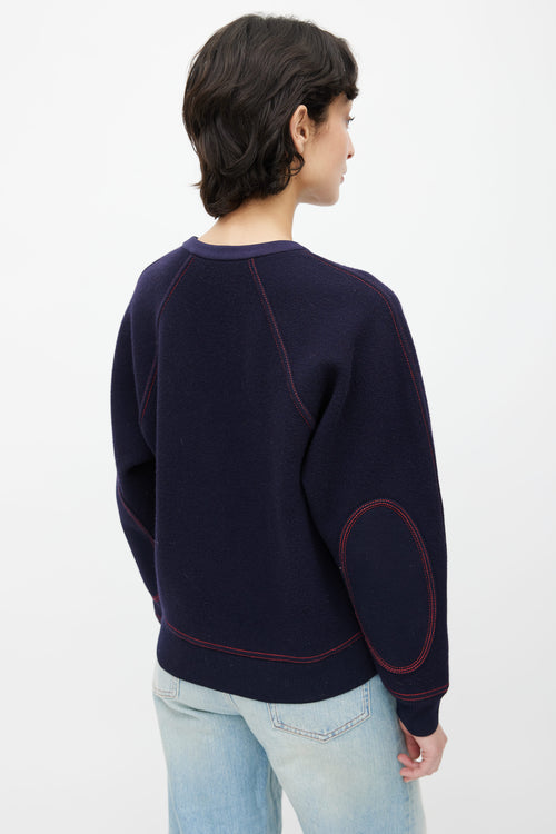 Burberry Navy Wool 
Cashmere Red Logo Knit Sweater