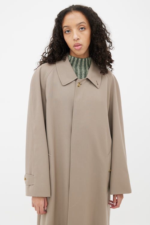 Burberry Taupe Long Button Up Coat