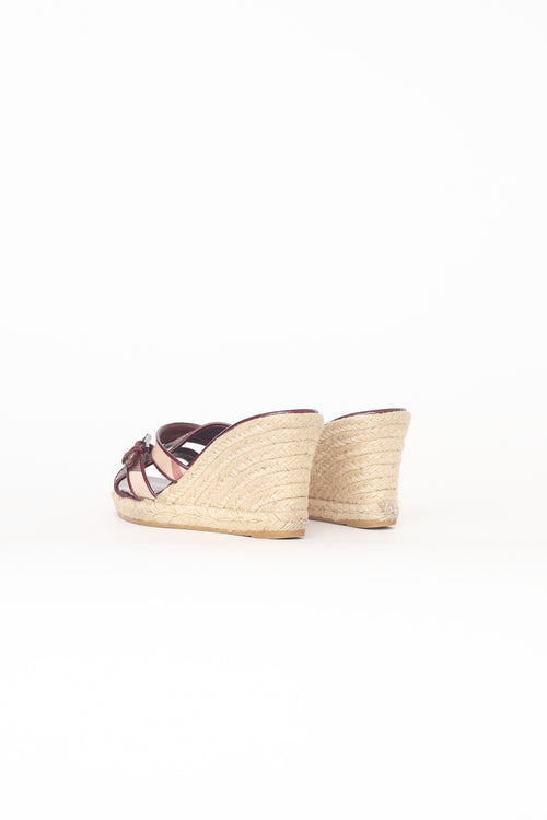 Burberry Burgundy 
Beige Check Wedge Espadrille