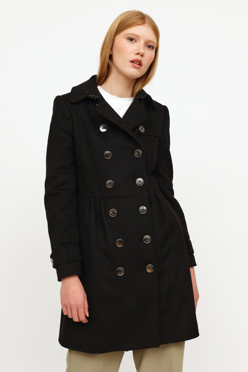 Burberry Black Wool Cashmere Trench Coat