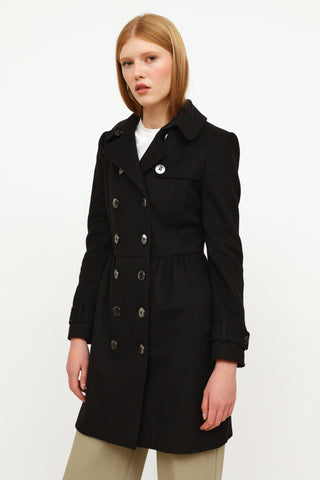 Burberry Black Wool Cashmere Trench Coat