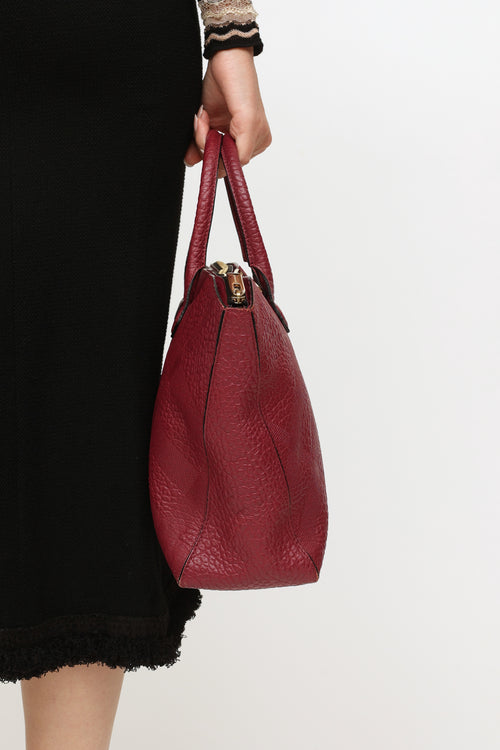 Burberry Burgundy Embossed Leather Dewberry Tote Bag