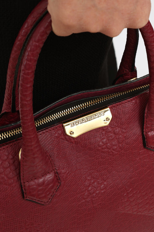 Burberry Burgundy Embossed Leather Dewberry Tote Bag