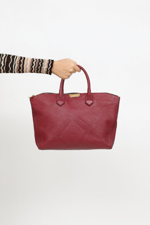 Burberry Burgundy Embossed Leather Dewberry Tote Bag