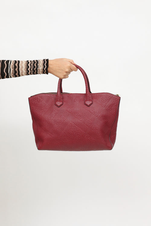 Burberry Burgundy Embossed Leather Dewberry Tote Bag