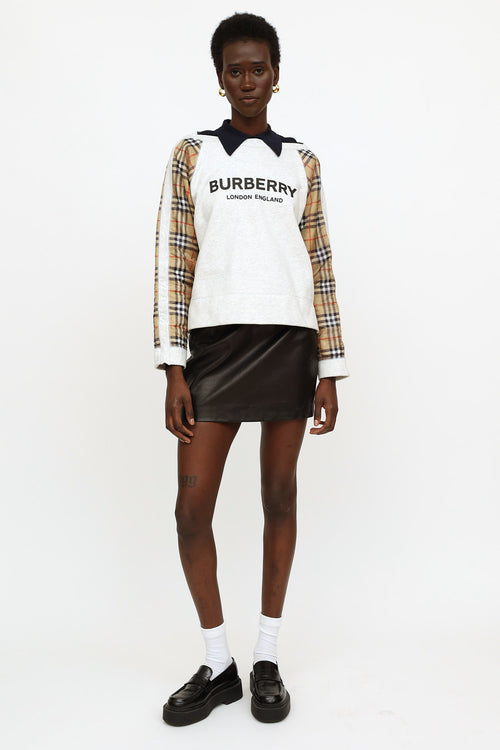 Burberry Grey 
Beige Check Logo Sweatshirt