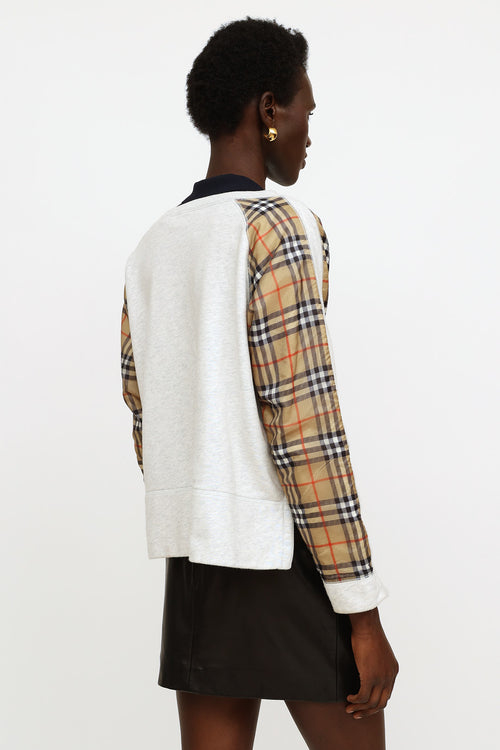 Burberry Grey 
Beige Check Logo Sweatshirt