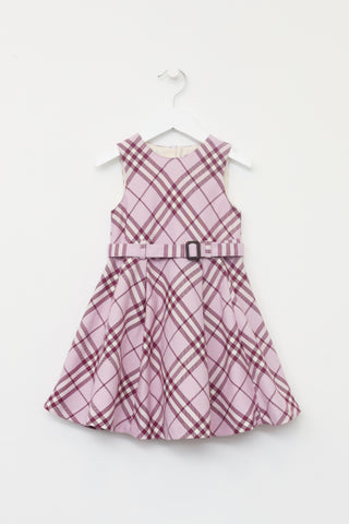 Burberry Kids Purple House Check Belted Dress