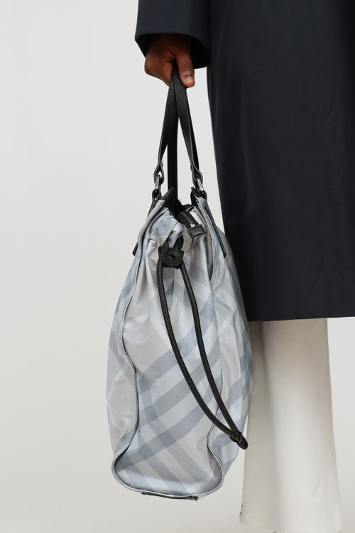 Burberry Blue Check Nylon Buckleigh Tote