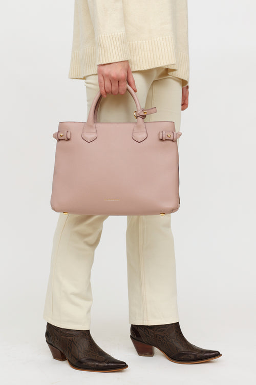 Burberry Pink Leather Banner Tote Bag