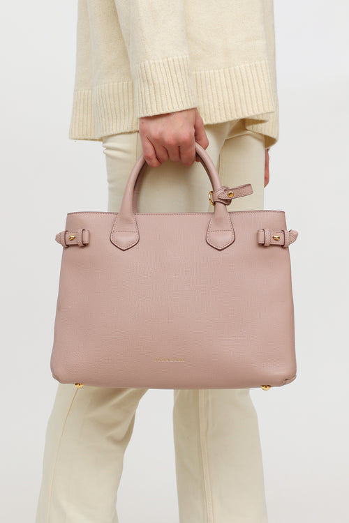 Burberry Pink Leather Banner Tote Bag