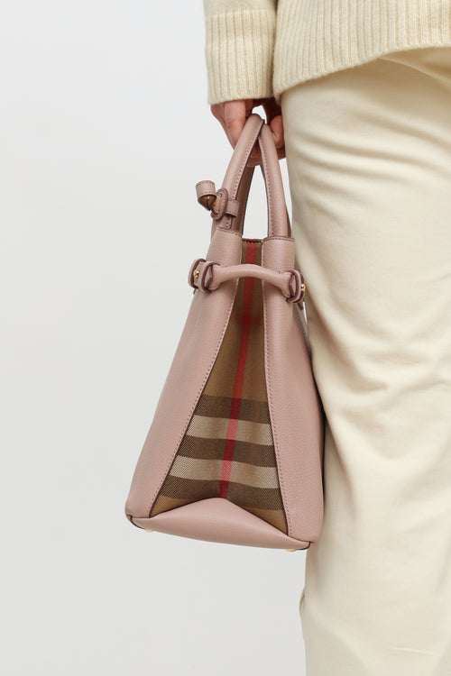 Burberry Pink Leather Banner Tote Bag