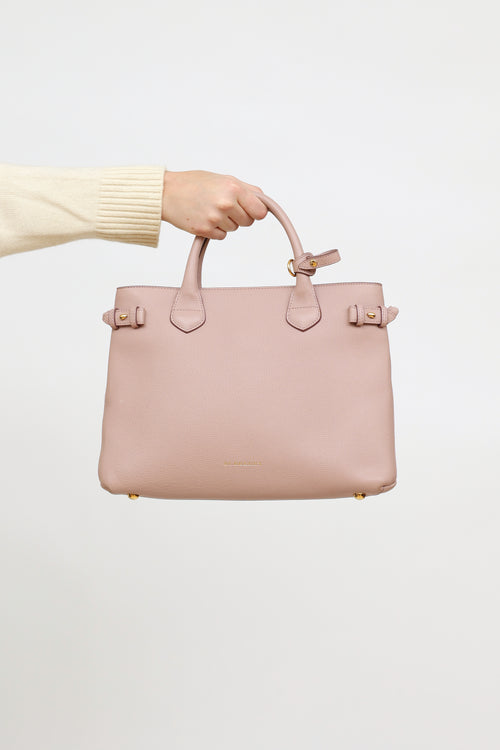 Burberry Pink Leather Banner Tote Bag