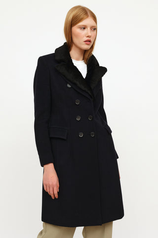 Burberry Navy Wool Cashmere Trench Coat