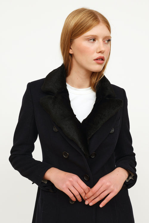 Burberry Navy Wool Cashmere Trench Coat