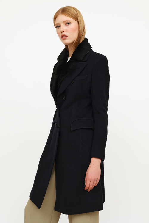 Burberry Navy Wool Cashmere Trench Coat