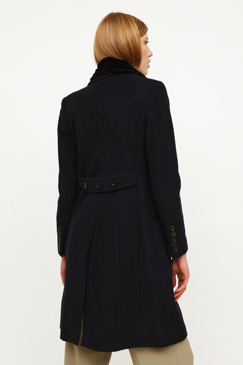 Burberry Navy Wool Cashmere Trench Coat