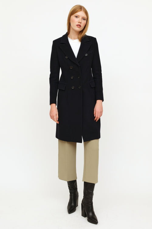 Burberry Navy Wool Cashmere Trench Coat