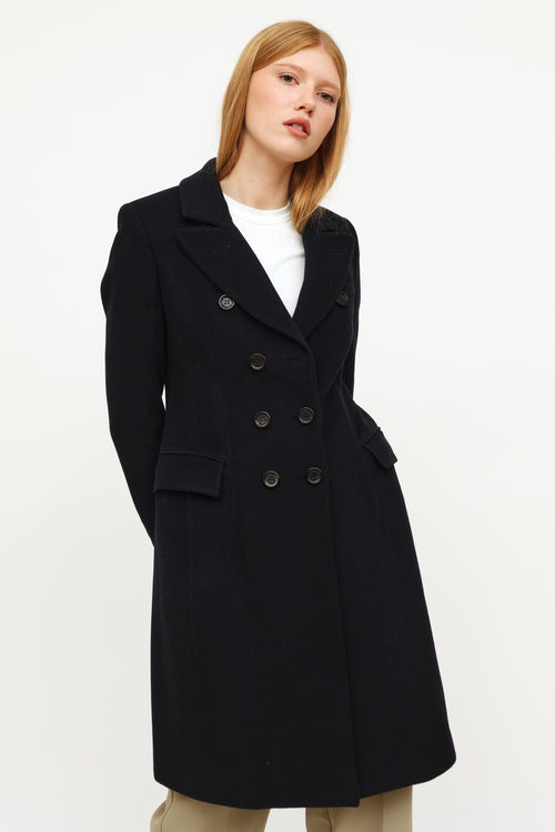 Burberry Navy Wool Cashmere Trench Coat