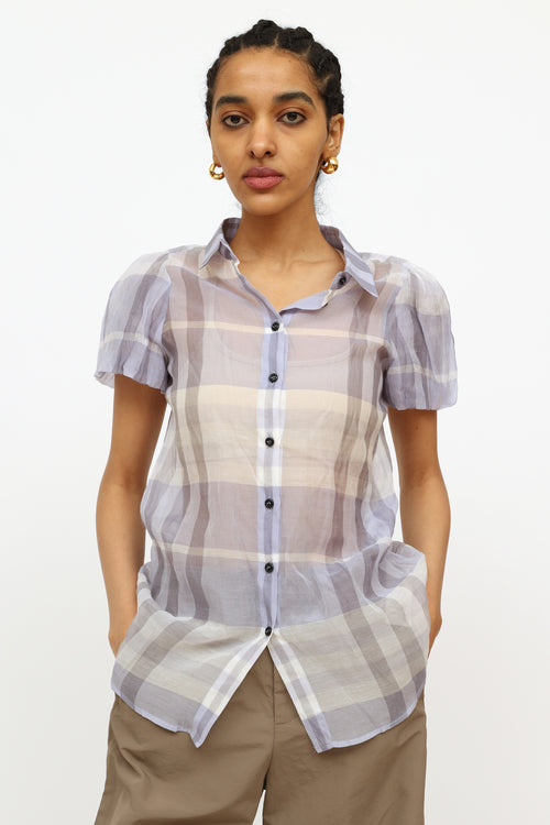 Burberry Light Blue Plaid Button Up Shirt