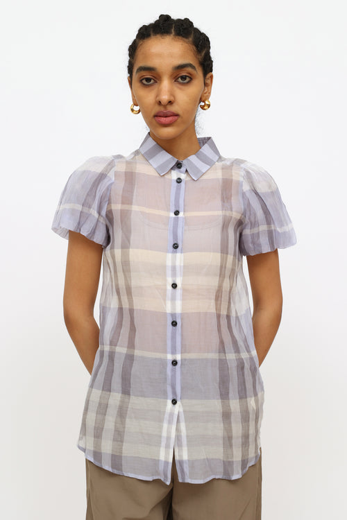 Burberry Light Blue Plaid Button Up Shirt