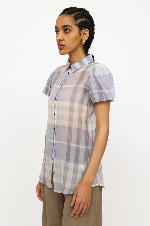 Burberry Light Blue Plaid Button Up Shirt