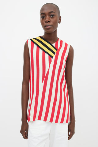 Calvin Klein 205W39NYC Red 
White Asymmetrical Stripe Top