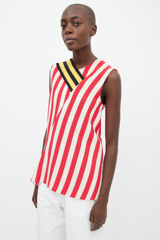 Calvin Klein 205W39NYC Red 
White Asymmetrical Stripe Top