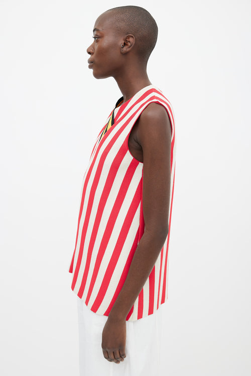 Calvin Klein 205W39NYC Red 
White Asymmetrical Stripe Top