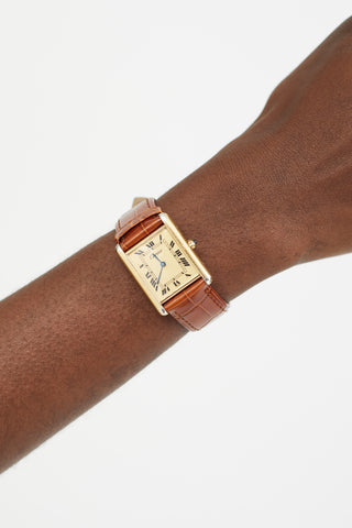 Cartier Brown Leather 
Gold Vermeil Tank Watch