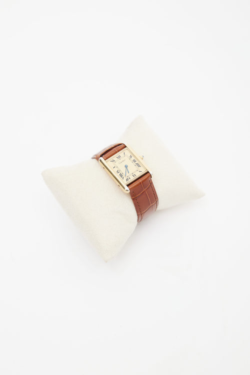 Cartier Brown Leather 
Gold Vermeil Tank Watch