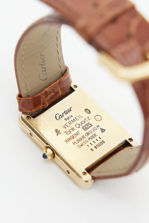 Cartier Brown Leather 
Gold Vermeil Tank Watch