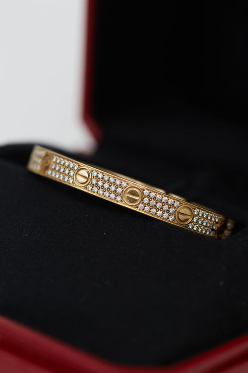 Cartier 18K Yellow Gold Love Pavé Diamond Bracelet