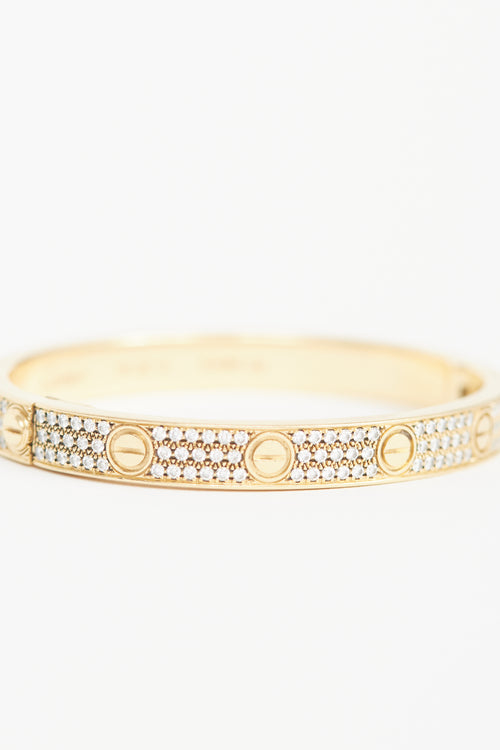 Cartier 18K Yellow Gold Love Pavé Diamond Bracelet