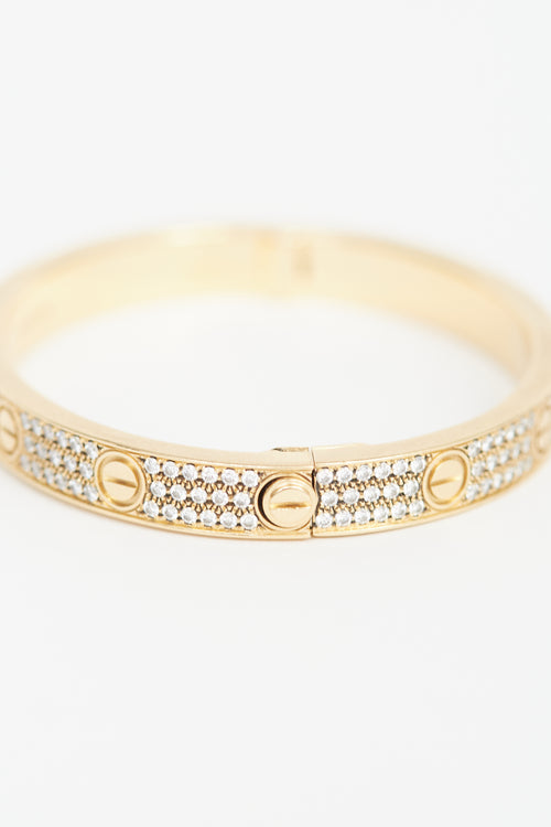 Cartier 18K Yellow Gold Love Pavé Diamond Bracelet