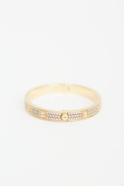 Cartier 18K Yellow Gold Love Pavé Diamond Bracelet