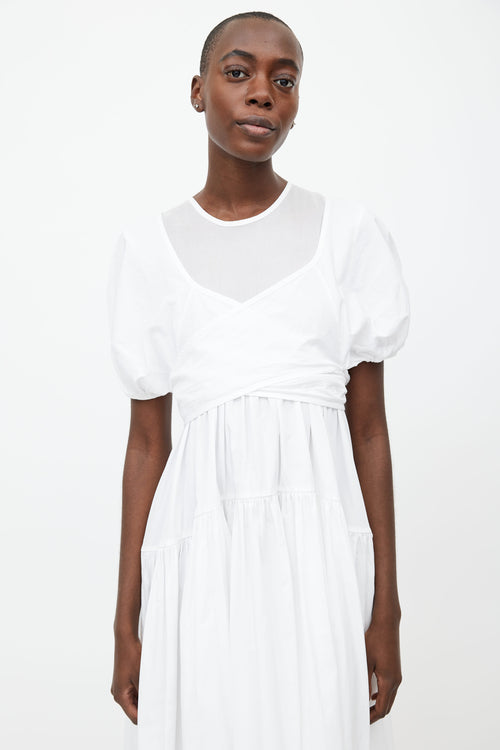 Cecilie Bahnsen White Puffed Sleeve Wrap Dress