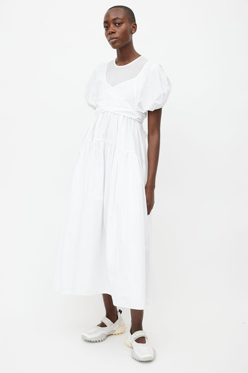 Cecilie Bahnsen White Puffed Sleeve Wrap Dress