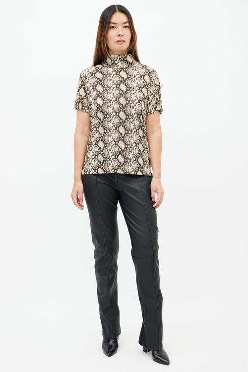 Celine Brown Printed High Neck Top