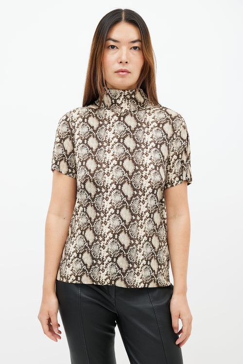 Celine Brown Printed High Neck Top