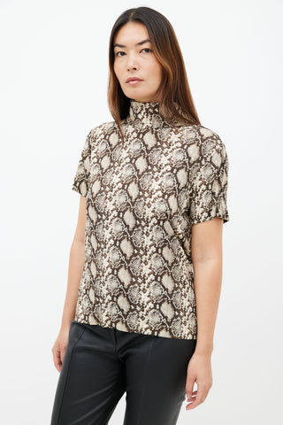 Celine Brown Printed High Neck Top