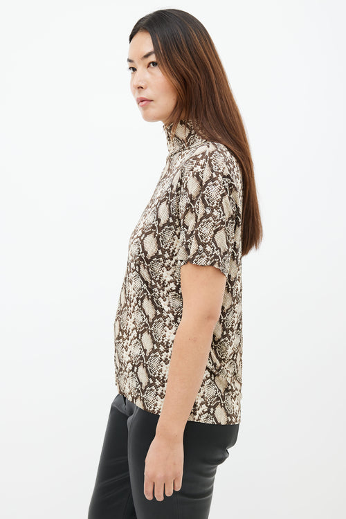 Celine Brown Printed High Neck Top