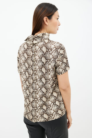 Celine Brown Printed High Neck Top